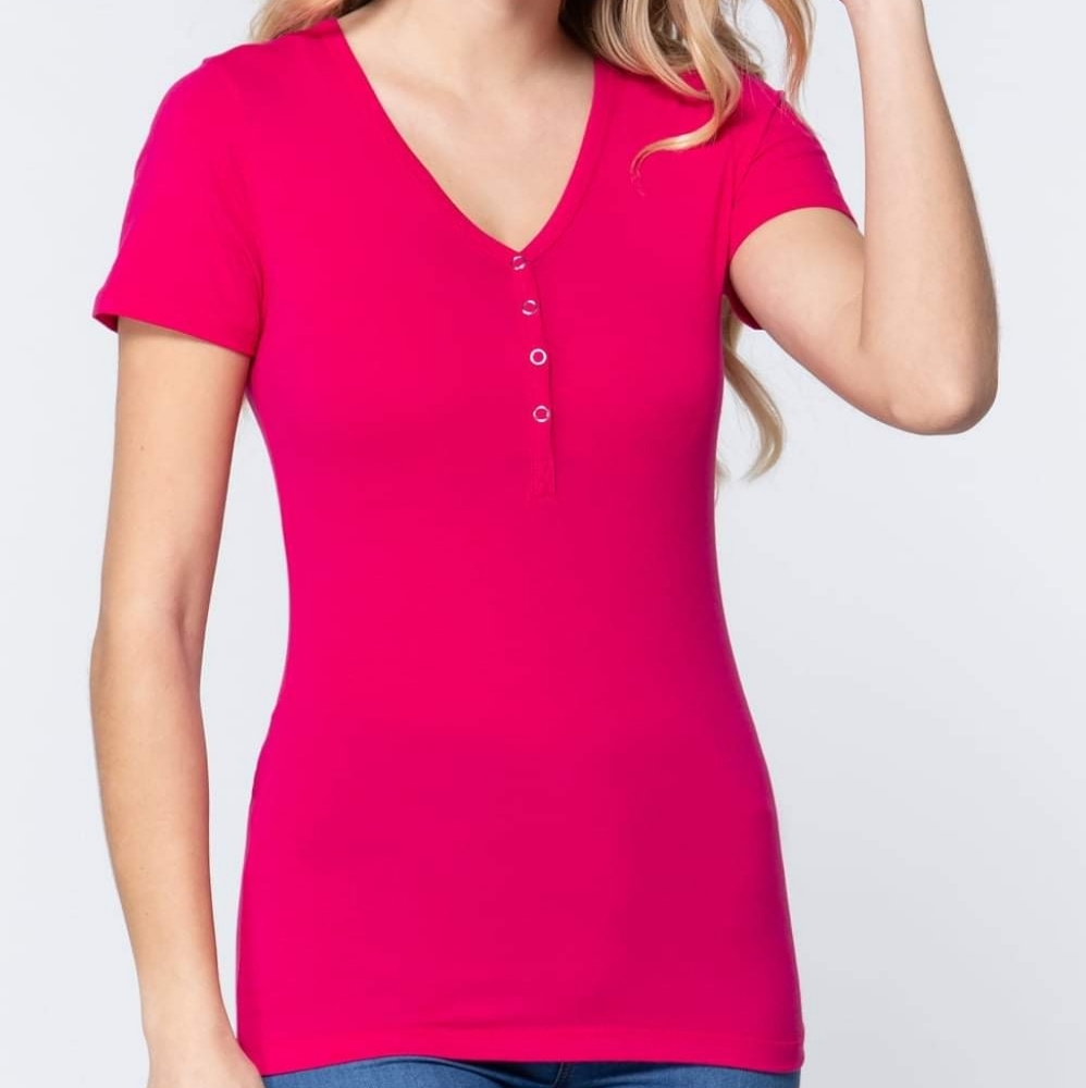 SHORT SLV V-NECK HENLEY
